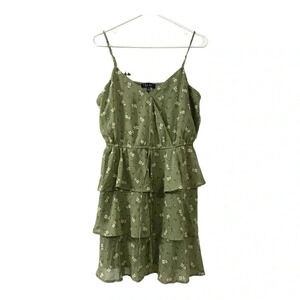 Trixxi Green and Yellow Floral Ruffle Spaghetti Strap Dress // Size Large